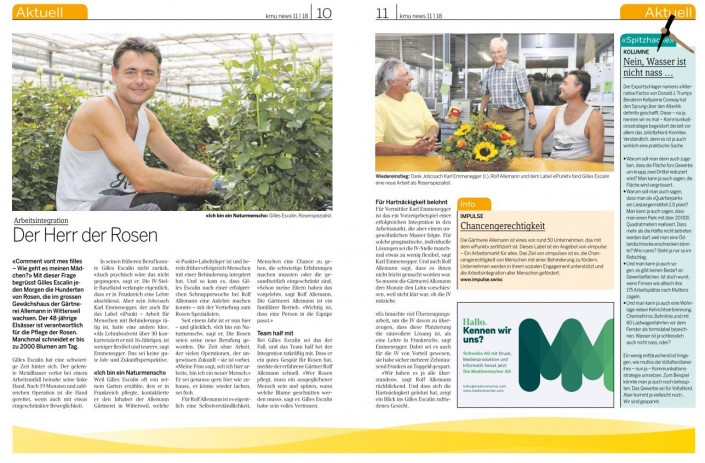 Das Foto zeigt den Artikel über die Gärtnerei Allemann in den KMU News
