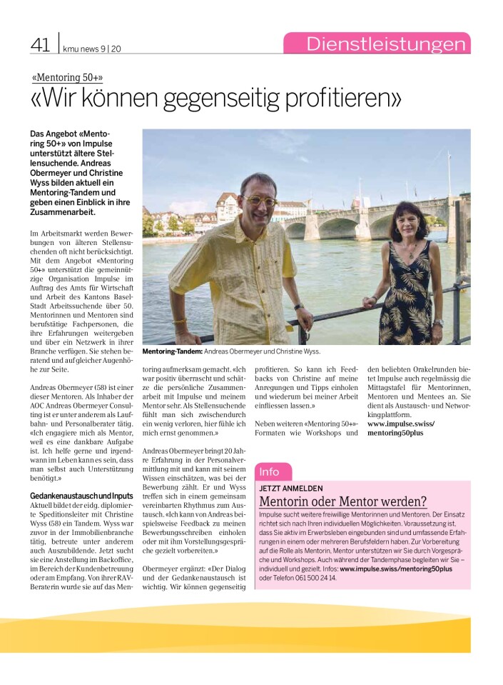 Zeitungsartikel mit Foto von Andreas Obermeyer und Chrsitine Wyss
